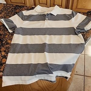 Gray and white striped polo style button up